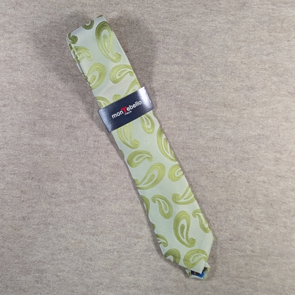 *NWT Light Pale Green Paisley Men's Neck Tie Formal Fun Narrow Skinny